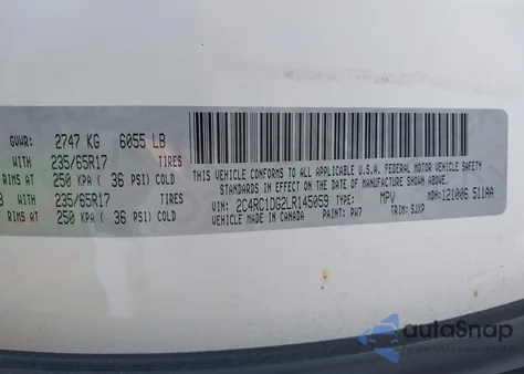 2020 Chrysler Voyager Lxi из США, поврежденный, VIN 2C4RC1DG2LR145059